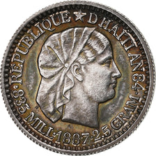 Haiti, 10 Centimes, 1887, Silver, AU(50-53), KM:44