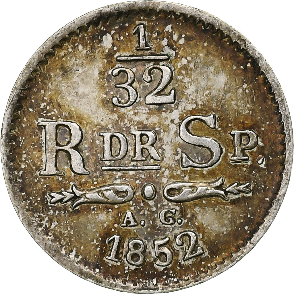 Sweden, Oscar I, 1/32 Riksdaler, 1852, Silver, EF(40-45), KM:681