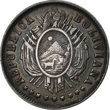 Bolívia, 20 Centavos, 1879, Prata, EF(40-45), KM:159.1