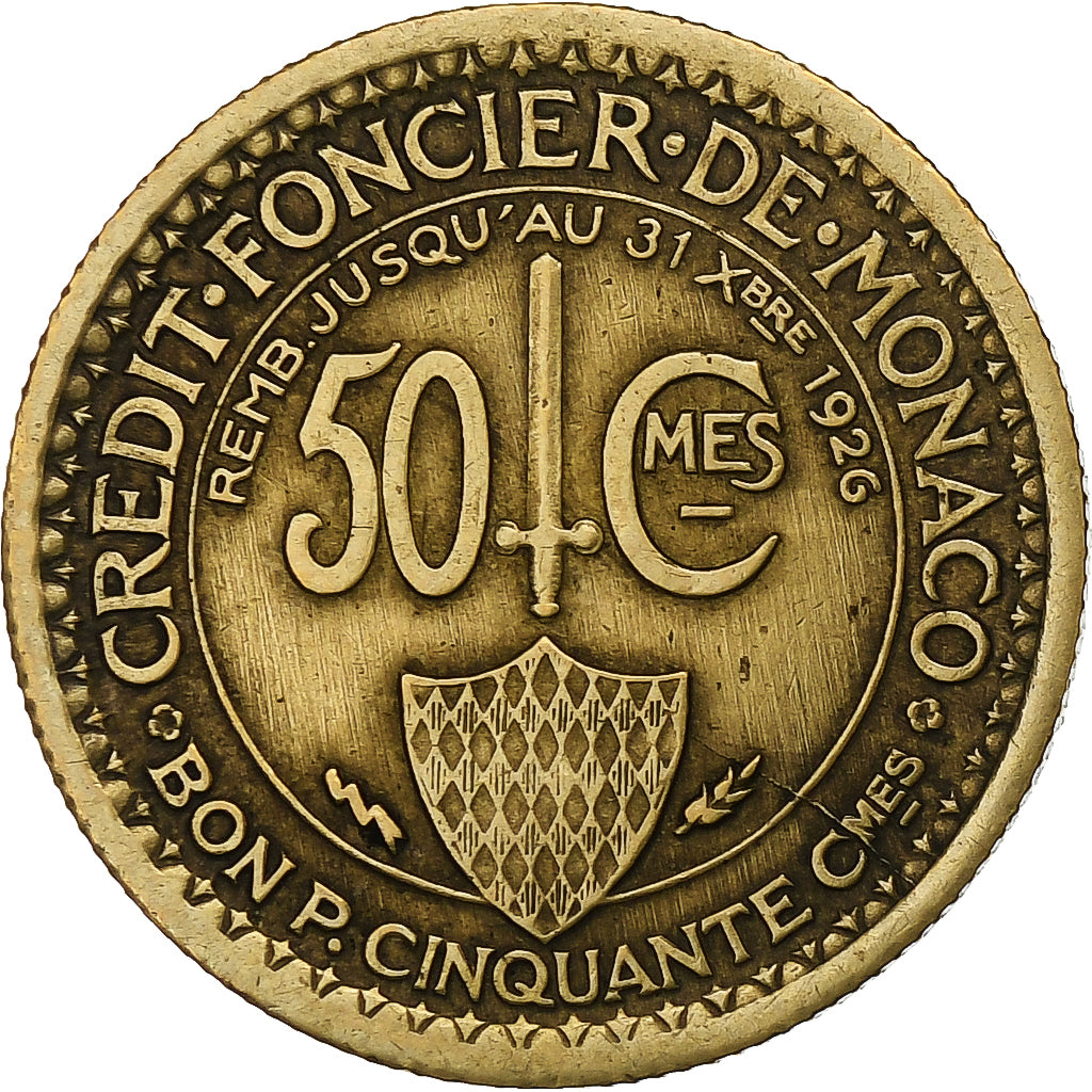 Monaco, Louis II, 50 Centimes, 1924, Poissy, Alluminio-bronzo, BB, KM:110
