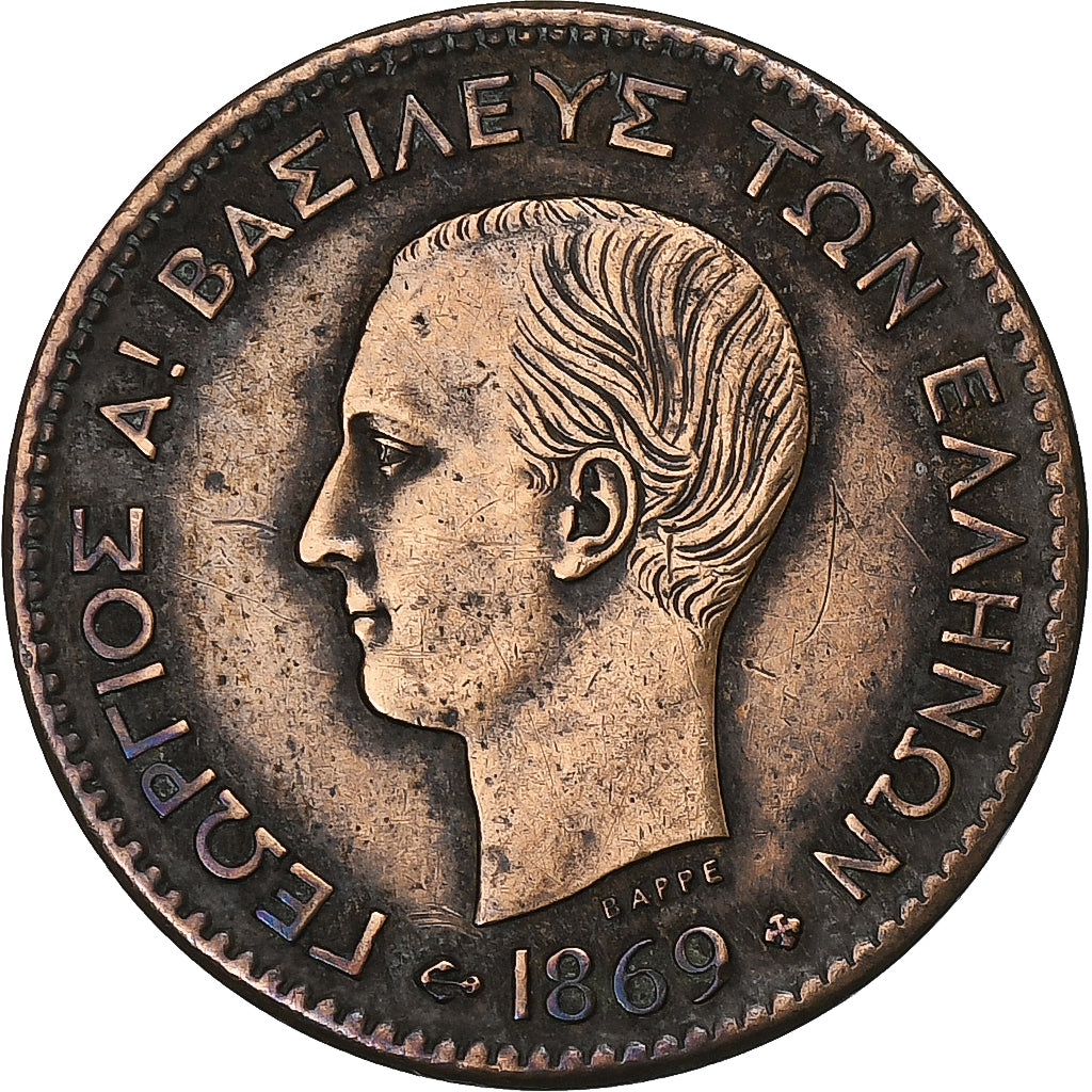 Greece, George I, 2 Lepta, 1869, Strassburg, Copper, EF(40-45), KM:41