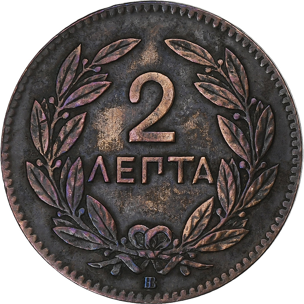 Greece, George I, 2 Lepta, 1869, Strassburg, Copper, EF(40-45), KM:41