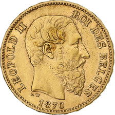 Belgio, Leopold II, 20 Francs, 20 Frank, 1870, Oro, BB, KM:37