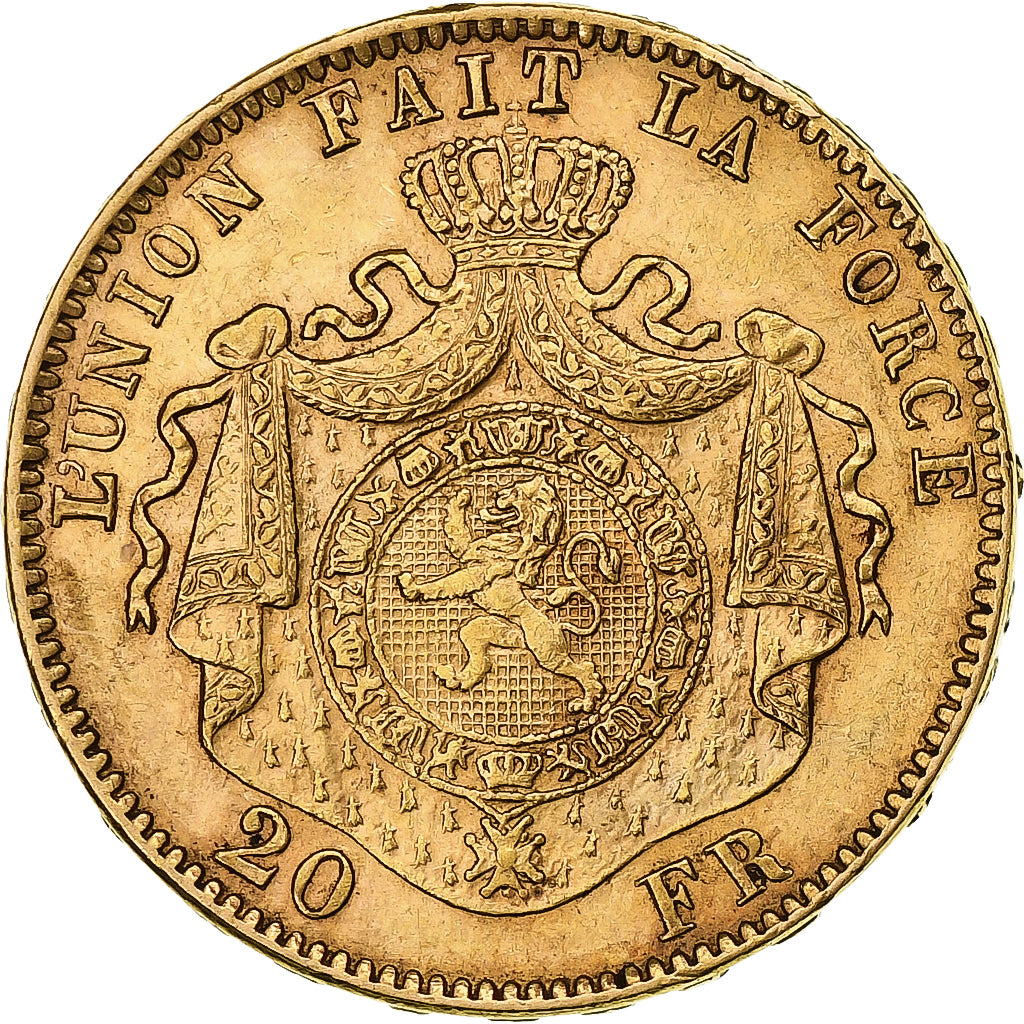 Bélgica, Leopold II, 20 Francs, 20 Frank, 1877, Oro, MBC, KM:37