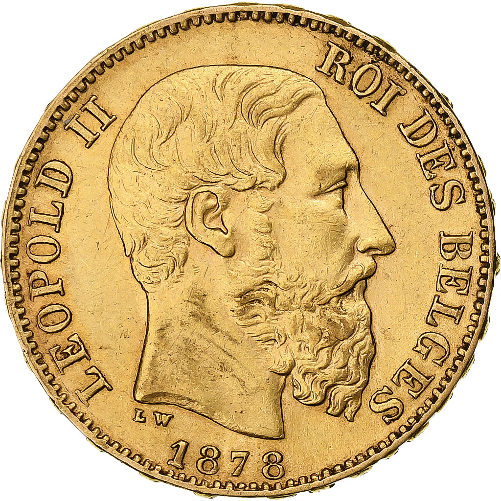 Bélgica, Leopold II, 20 Francs, 20 Frank, 1878, Oro, MBC, KM:37