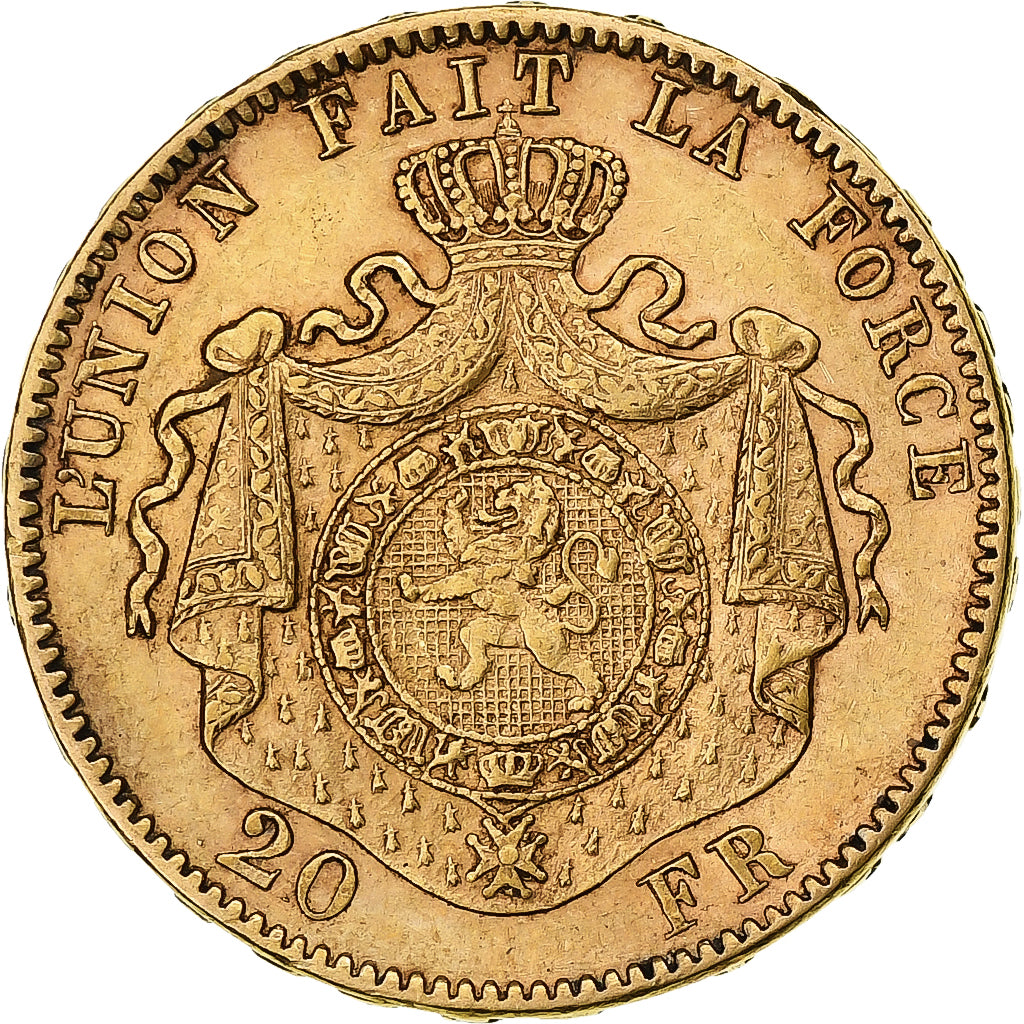 Bélgica, Leopold II, 20 Francs, 20 Frank, 1878, Oro, MBC, KM:37