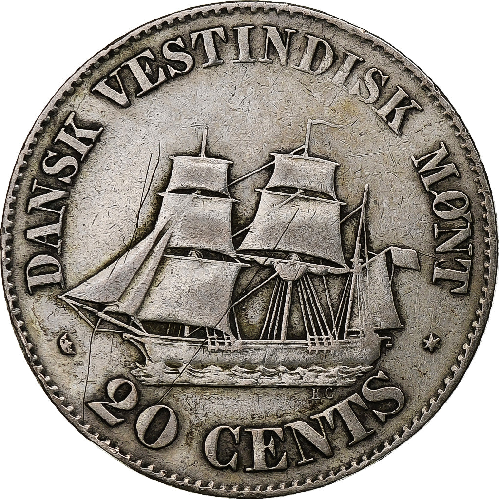 Indie occidentali danesi, Frederik VII, 20 Cents, 1859, Copenhagen, Argento