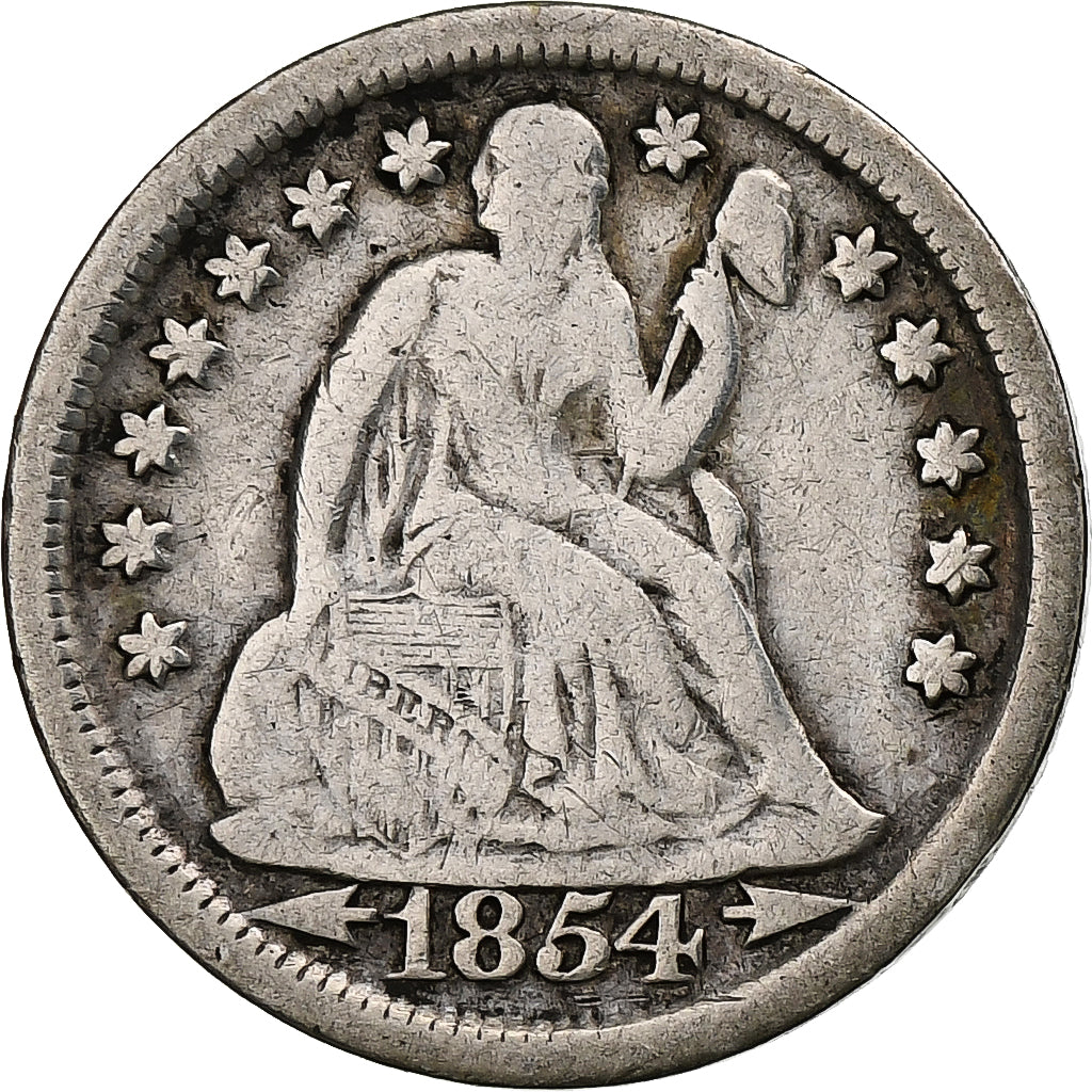 United States, Seated Liberty Dime, 1854, Philadelphia, Silver, VF(30-35), KM:77
