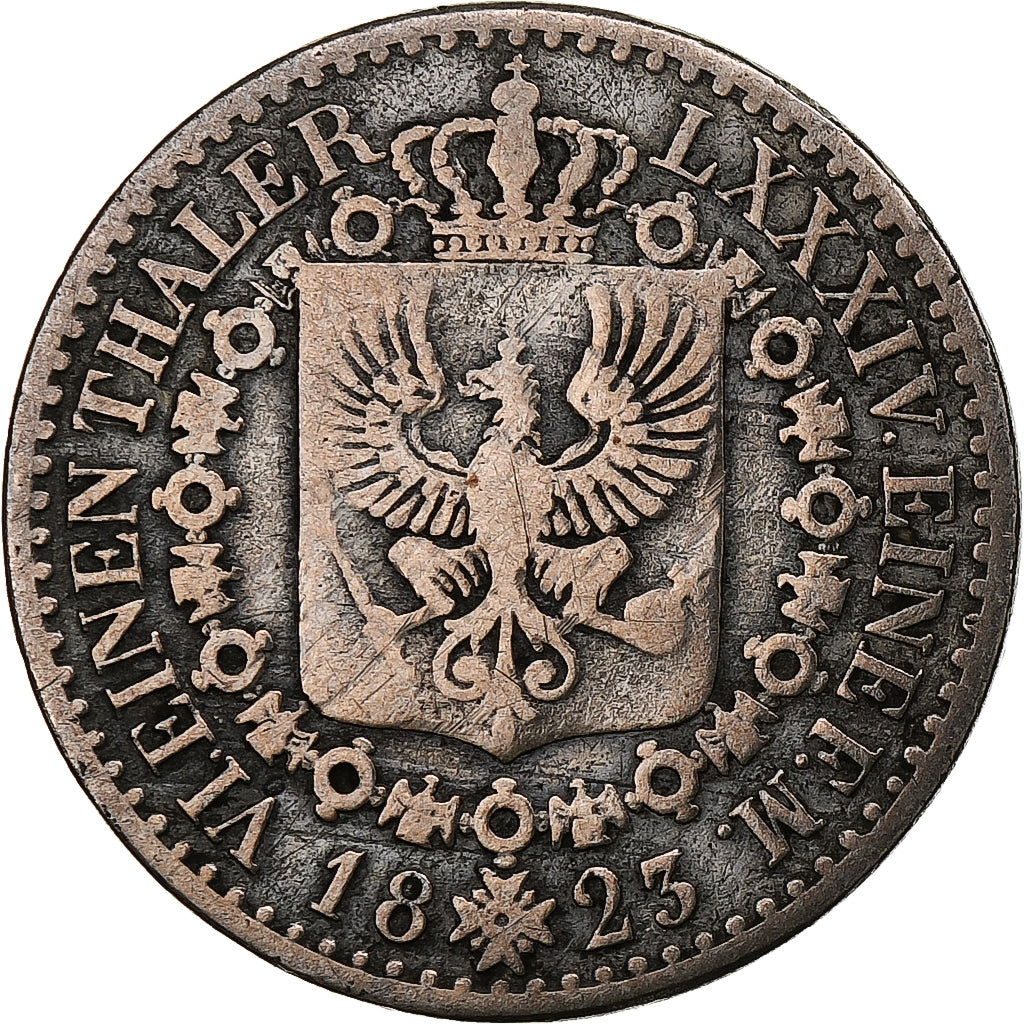 German States, PRUSSIA, Friedrich Wilhelm III, 1/6 Thaler, 1823, Berlin, Silver
