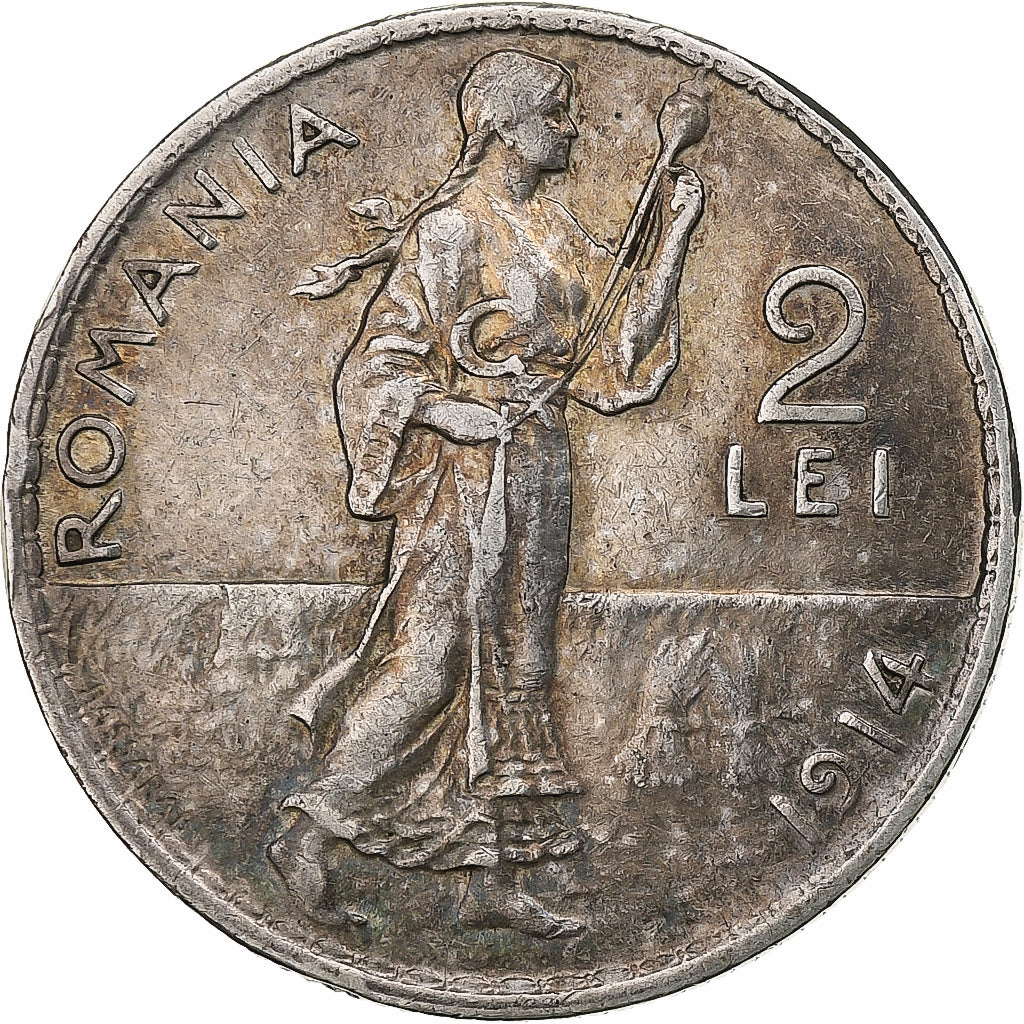 Romania, Carol I, 2 Lei, 1914, Silver, VF(20-25), KM:43