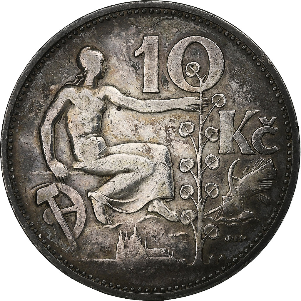 Czechoslovakia, 10 Korun, 1932, Silver, VF(30-35), KM:15