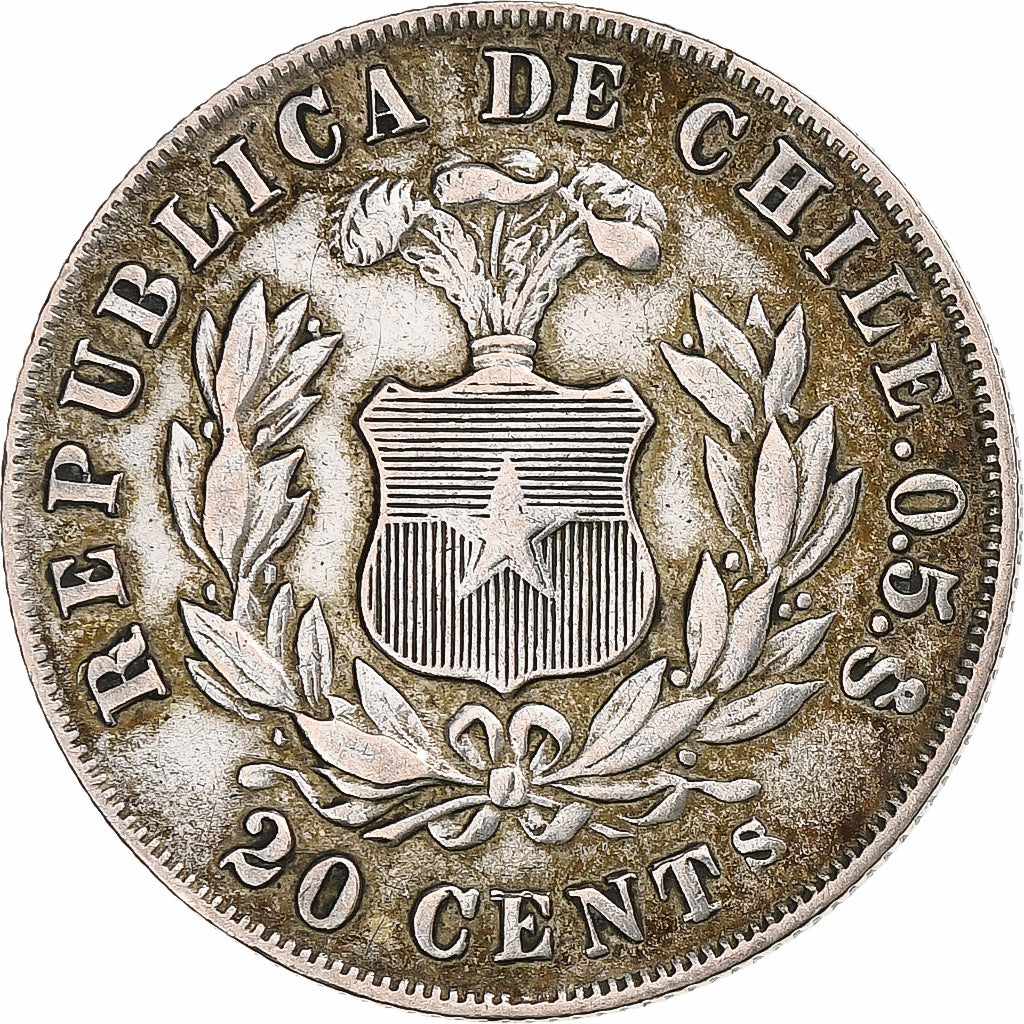 Chile, 20 Centavos, 1880, Santiago, Silver, EF(40-45), KM:138.2