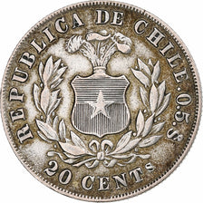 Chile, 20 Centavos, 1880, Santiago, Silver, EF(40-45), KM:138.2