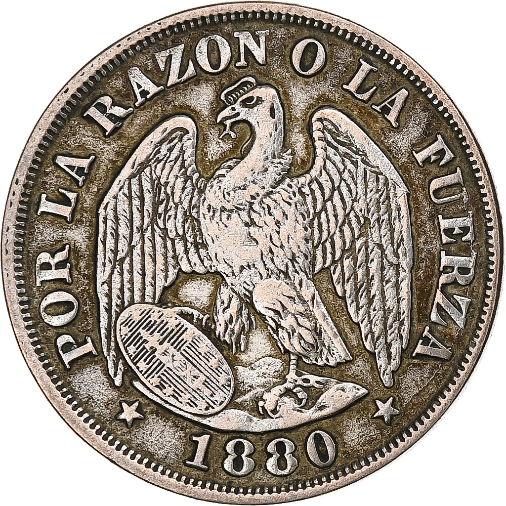 Chile, 20 Centavos, 1880, Santiago, Silver, EF(40-45), KM:138.2