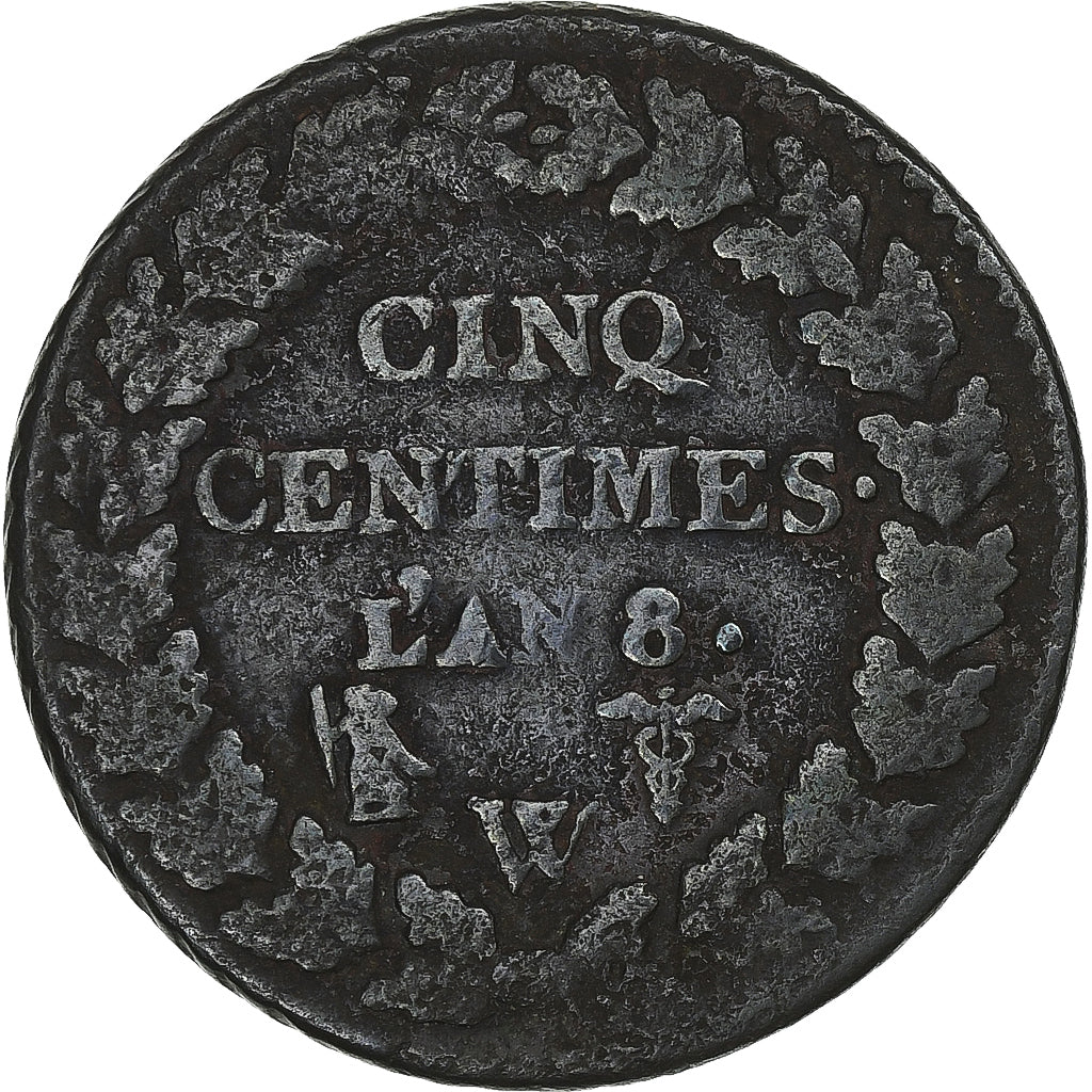France, 5 Centimes, Dupré, AN 8, Lille, Bronze, VF(20-25), Gadoury:126a