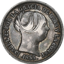 España, Isabel II, 2 Reales, 1855, Madrid, Plata, BC+, KM:599.1