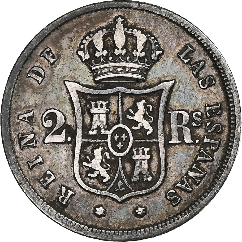 España, Isabel II, 2 Reales, 1855, Madrid, Plata, BC+, KM:599.1