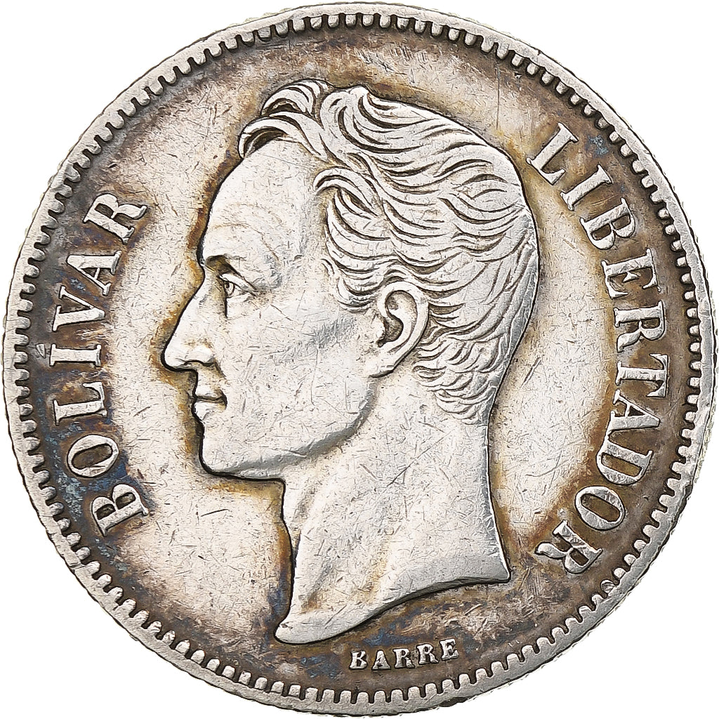 Venezuela, Gram 10, 2 Bolivares, 1889, Rare, Silver, VF(30-35), KM:23