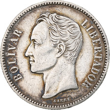Venezuela, Gram 10, 2 Bolivares, 1889, Rare, Silver, VF(30-35), KM:23
