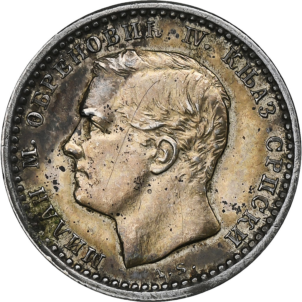 Serbia, Milan I, 50 Para, 1875, Plata, MBC+, KM:4