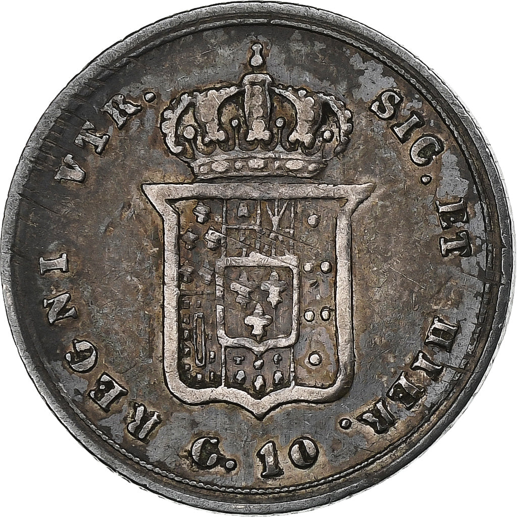 DEPARTAMENTY WŁOSKIE, NAPLES, Ferdinando II, 10 Grana, 1855, Naples, Srebro