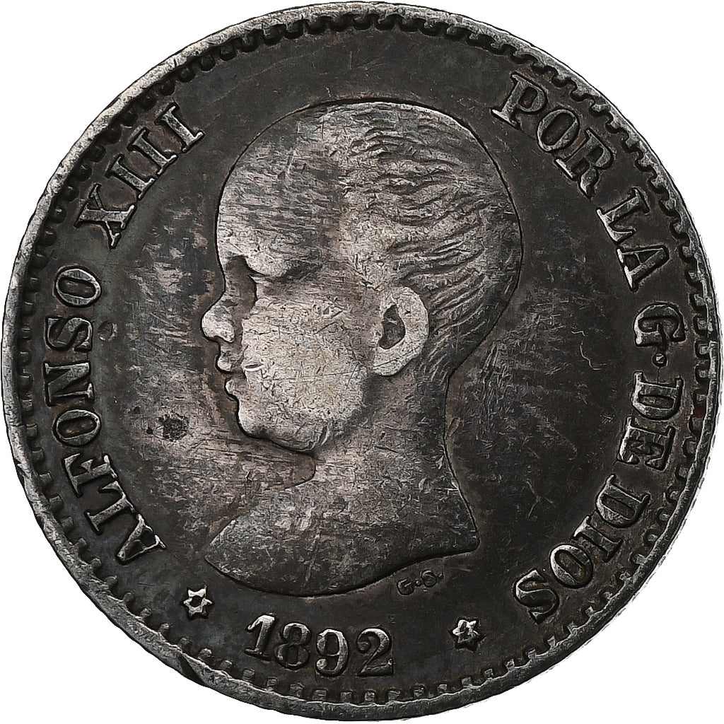 Hiszpania, Alfonso XIII, 50 Centimos, 1892, Madrid, Srebro, AU(50-53), KM:690