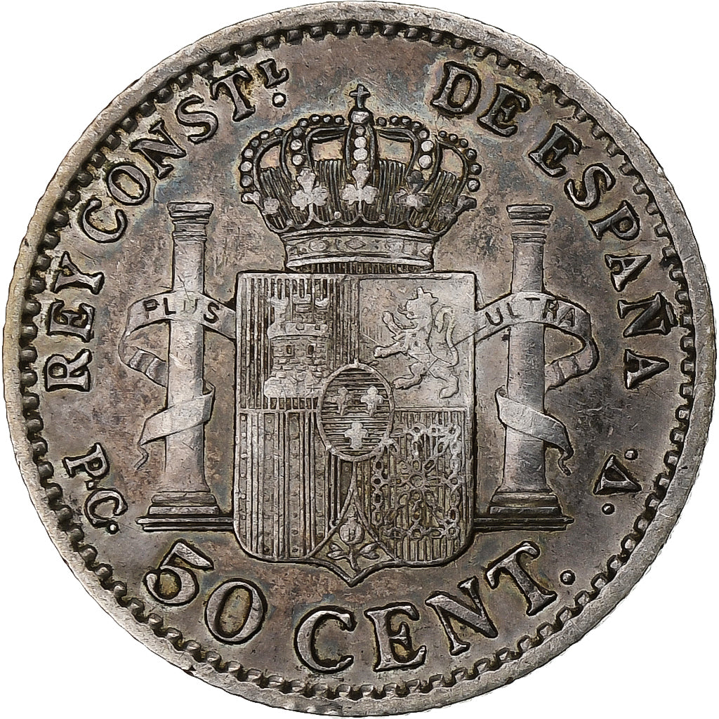 Hiszpania, Alfonso XIII, 50 Centimos, 1910, Madrid, Srebro, AU(50-53), KM:723