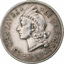 República Dominicana, 25 Centavos, 1937, Plata, MBC+, KM:20