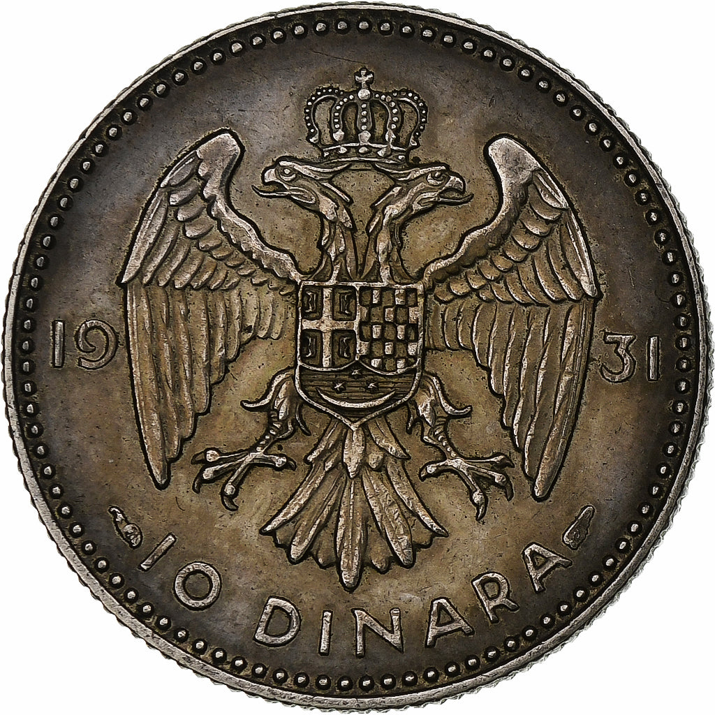 Yugoslavia, Alexander I, 10 Dinara, 1931, Poissy, Silver, AU(50-53), KM:10