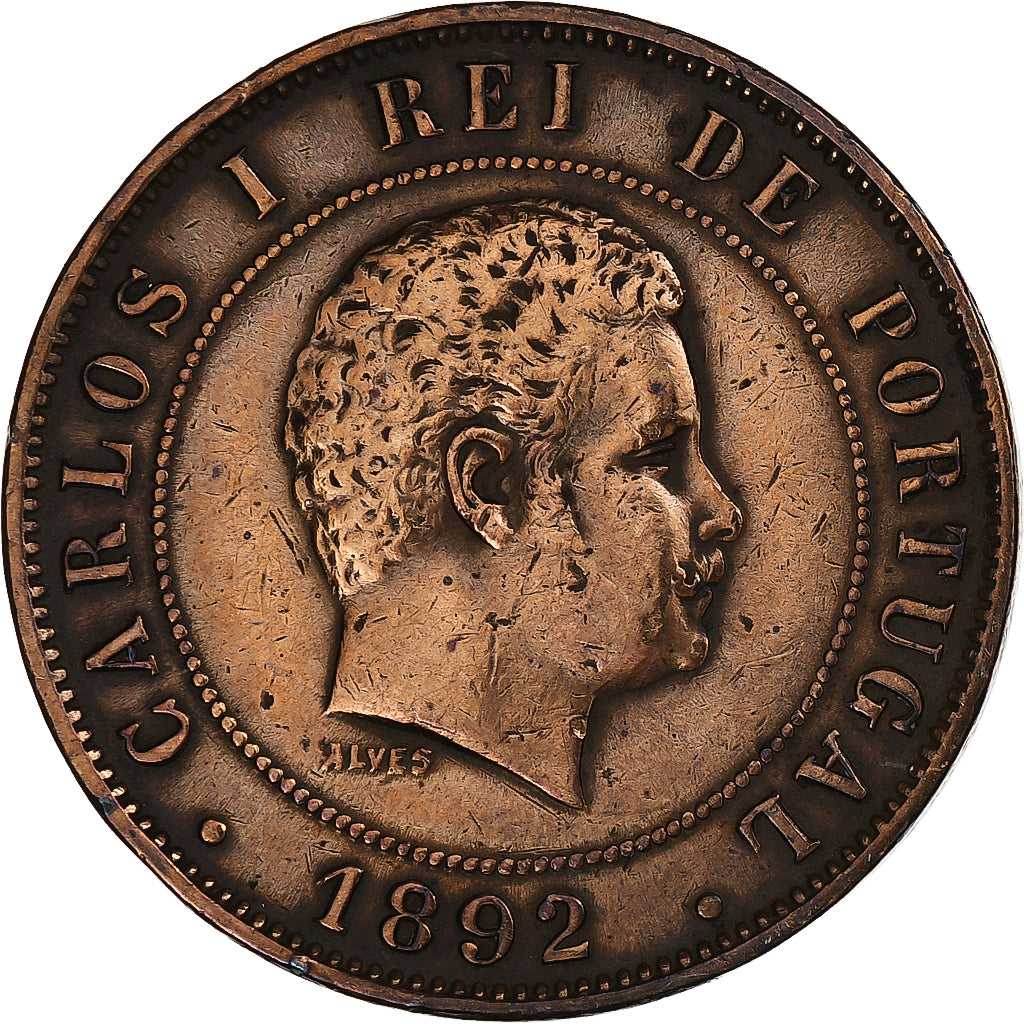 Portugal, Carlos I, 20 Reis, 1892, Bronze, EF(40-45), KM:533