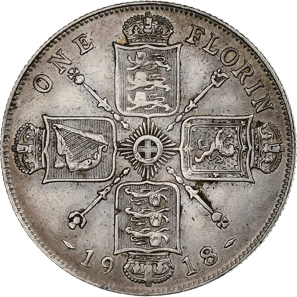 Great Britain, George V, Florin, Two Shillings, 1918, Silver, EF(40-45), KM:817