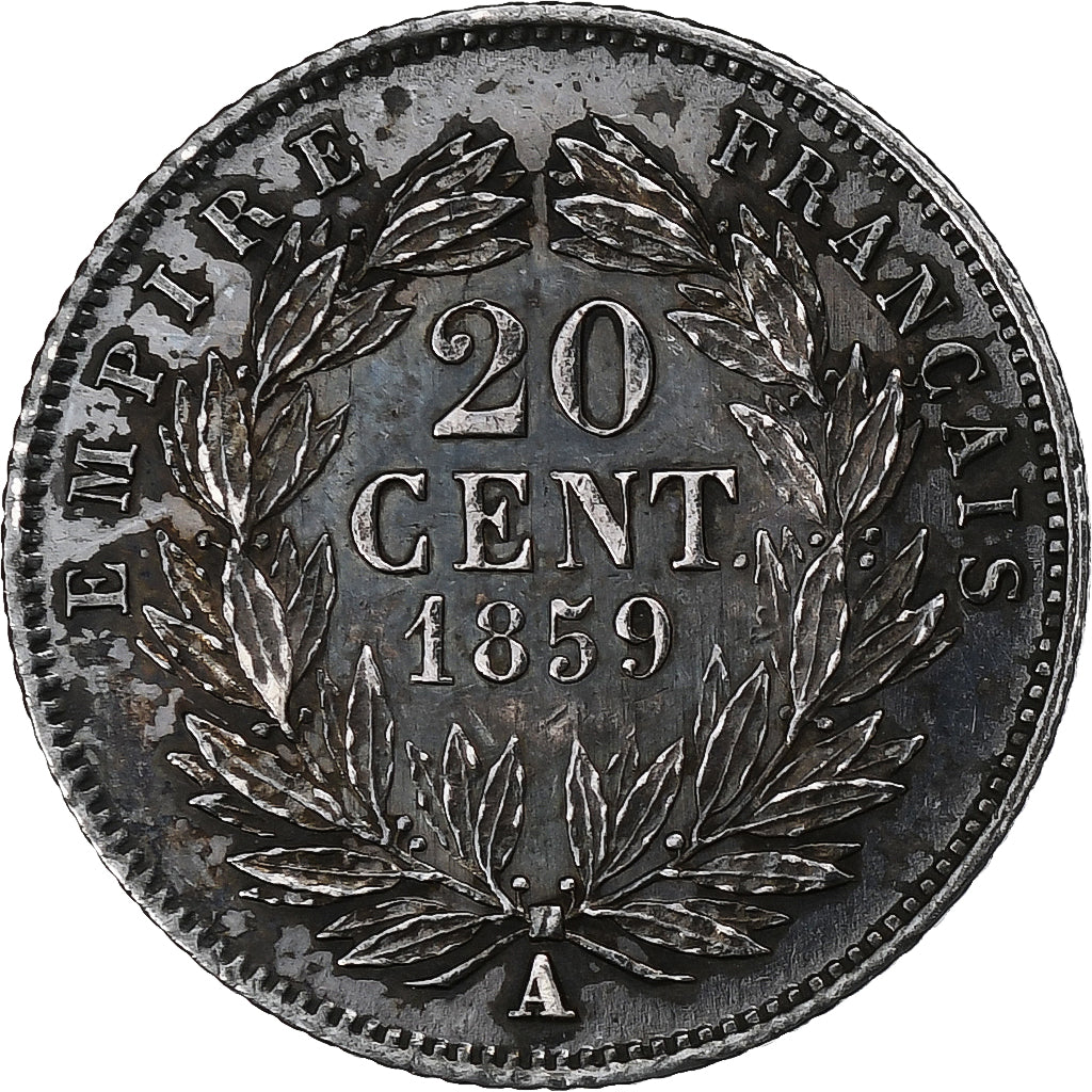France, Napoléon III, 20 Centimes, 1859, Paris, Argent, TTB+, Gadoury:305