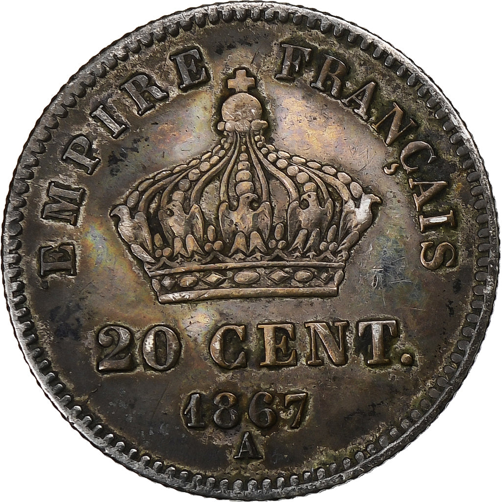 Frankrijk, Napoleon III, 20 Centimes, 1867, Paris, Zilver, ZF, Gadoury:309