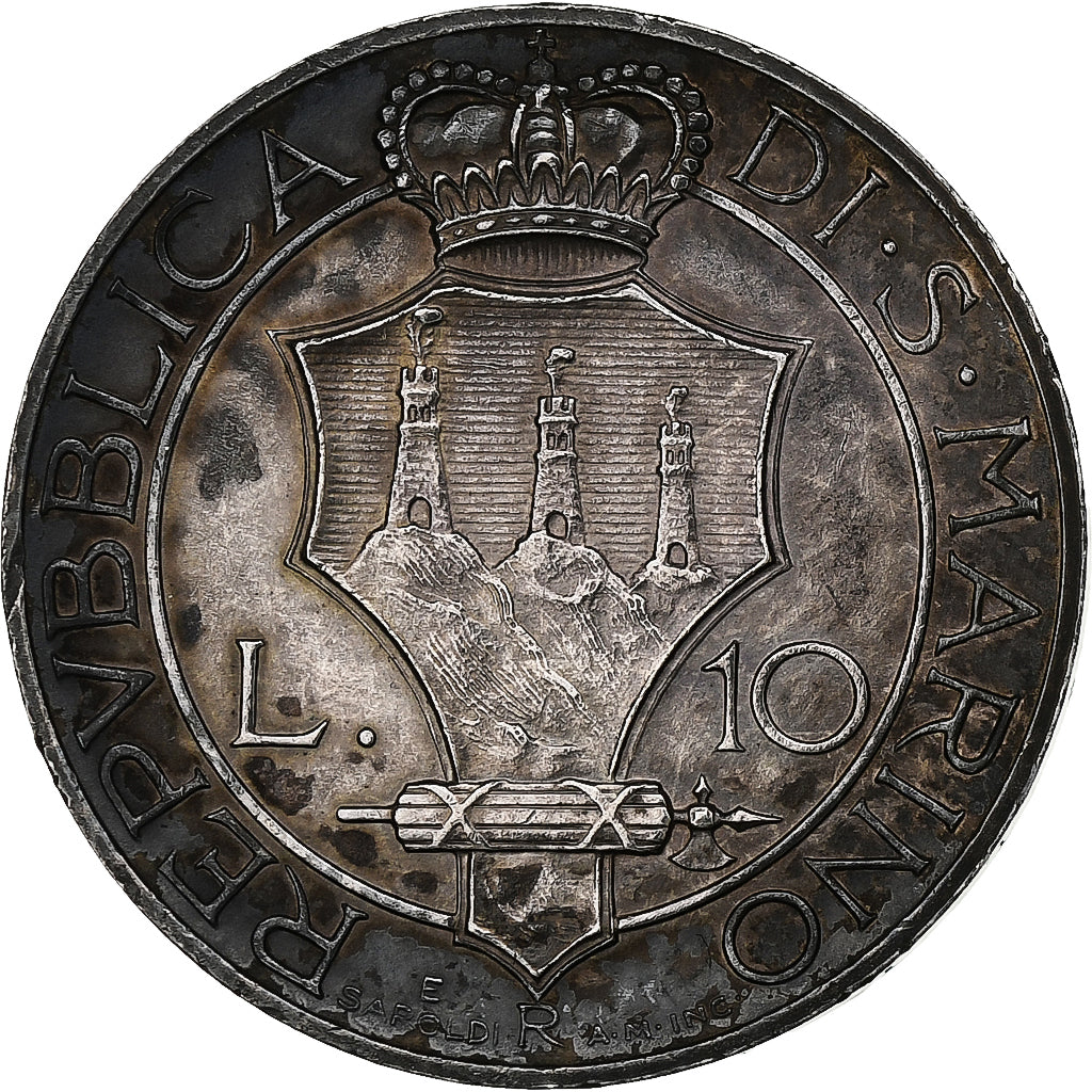 San Marino, 10 Lire, 1937, Rome, Silver, AU(55-58), KM:10