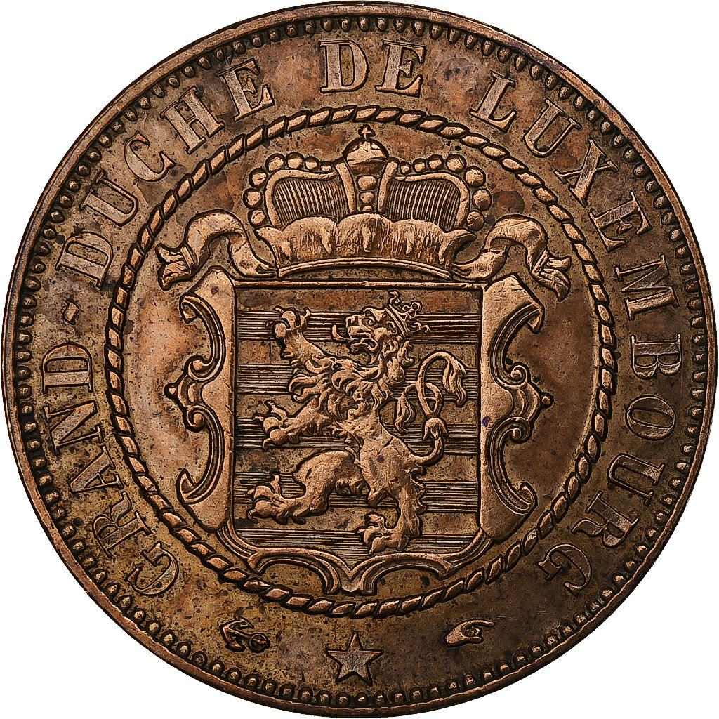 Luxembourg, William III, 10 Centimes, 1855, Paris, Bronze, AU(50-53), KM:23.2