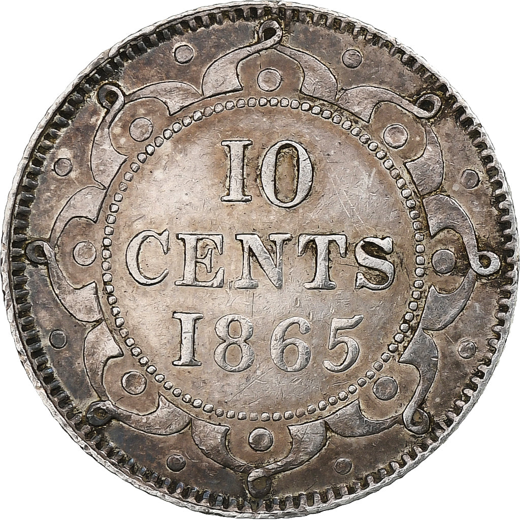 NEWFOUNDLAND, Victoria, 10 Cents, 1865, Rare, Silver, AU(50-53), KM:3