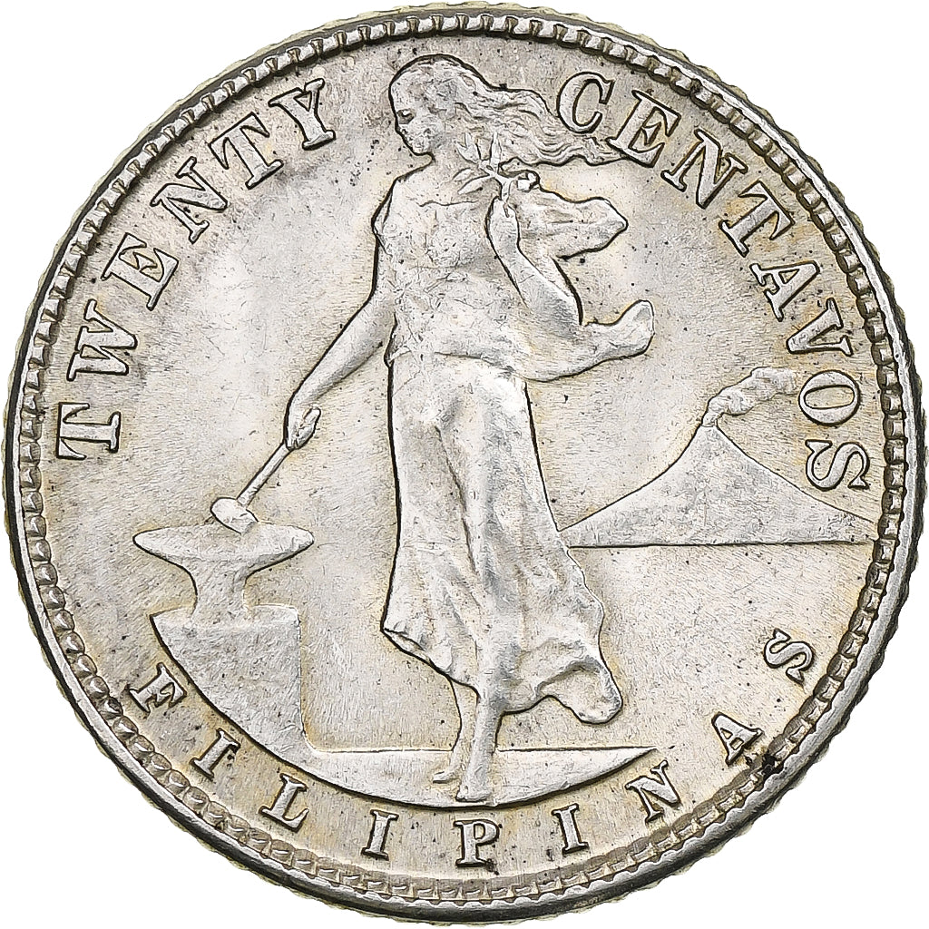 Philippines, 20 Centavos, 1945, Silver, AU(55-58), KM:182