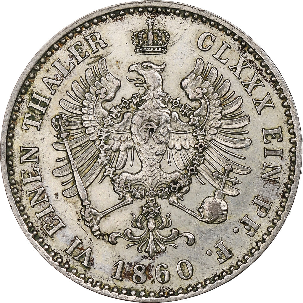 German States, PRUSSIA, Friedrich Wilhelm IV, 1/6 Thaler, 1860, Berlin, Silver
