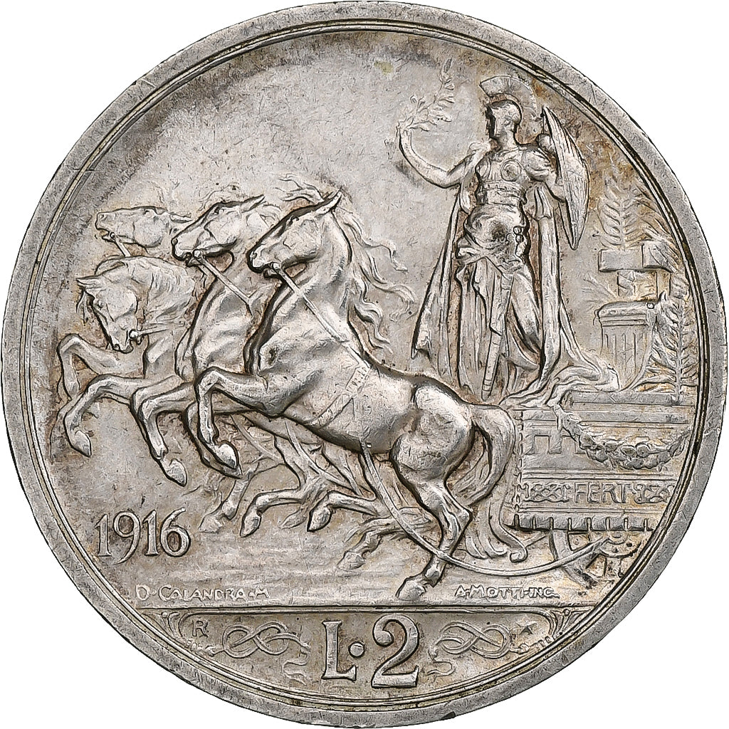 Itália, Vittorio Emanuele III, 2 Lire, 1916, Rome, Prata, AU(50-53), KM:55