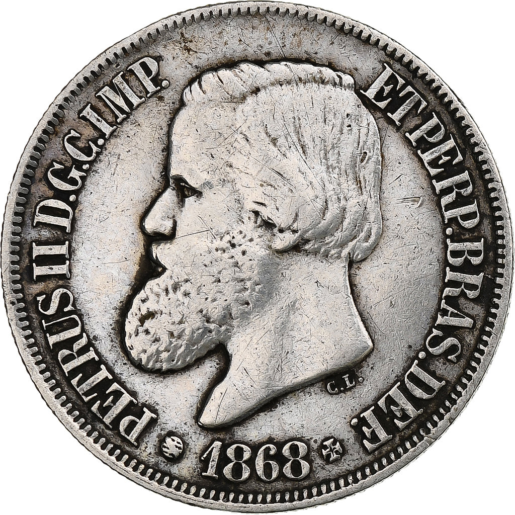 Brazil, Pedro II, 500 Reis, 1868, Silver, EF(40-45), KM:472