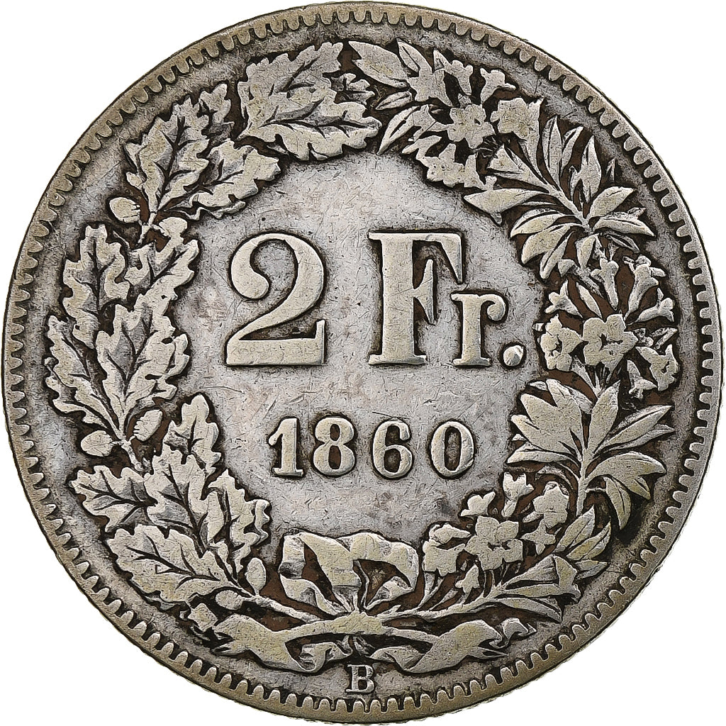 Switzerland, 2 Francs, 1860, Bern, Silver, VF(20-25), KM:10a