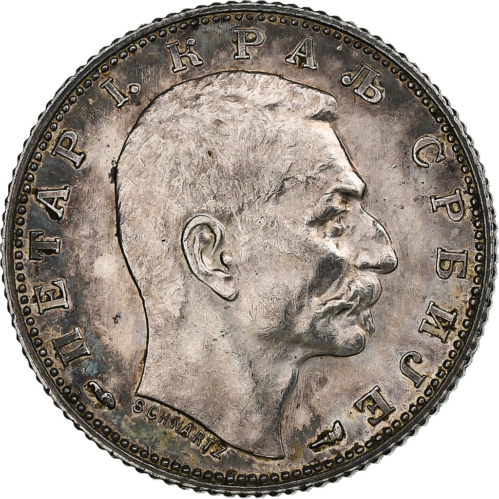 Serbia, Peter I, Dinar, 1915, Paris, Argento, BB+, KM:25.1