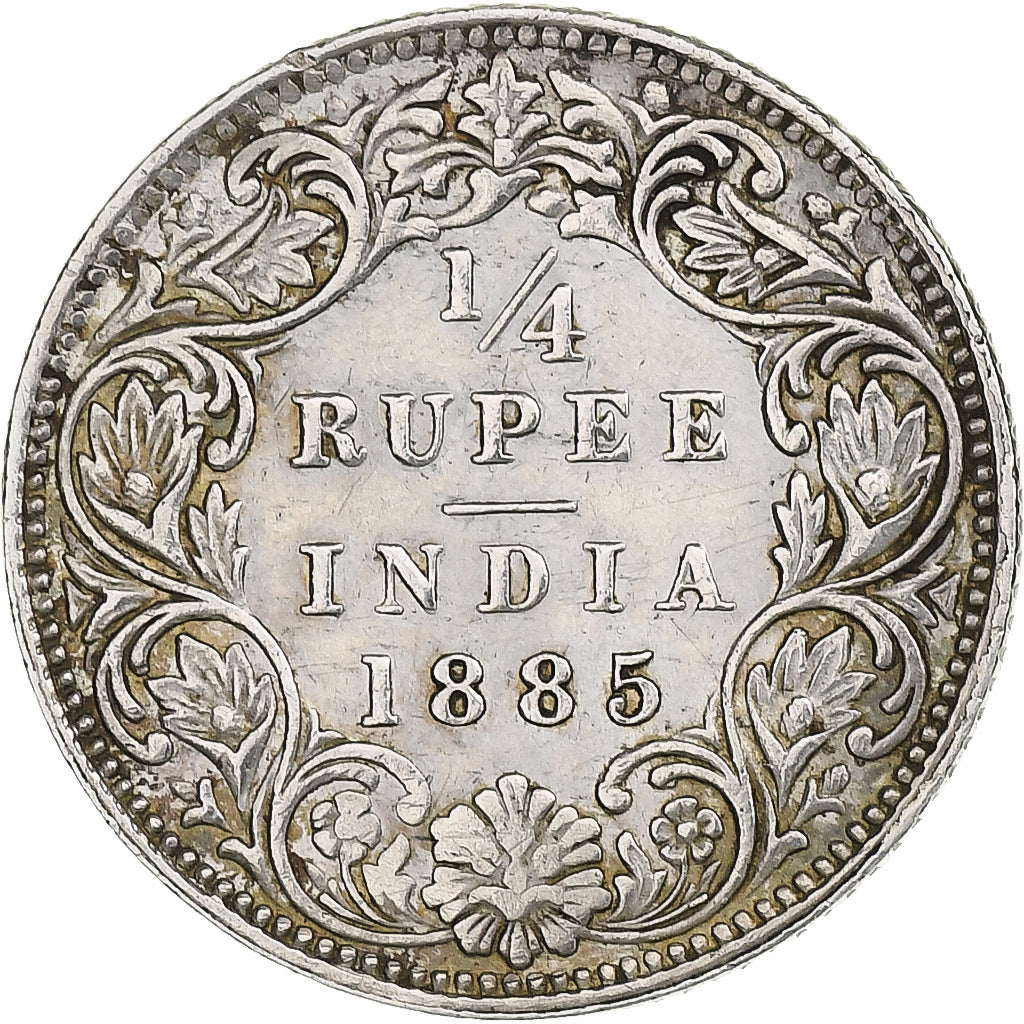 INDIA-BRITISH, Victoria, 1/4 Rupee, 1885, Calcutta, Silver, EF(40-45), KM:490