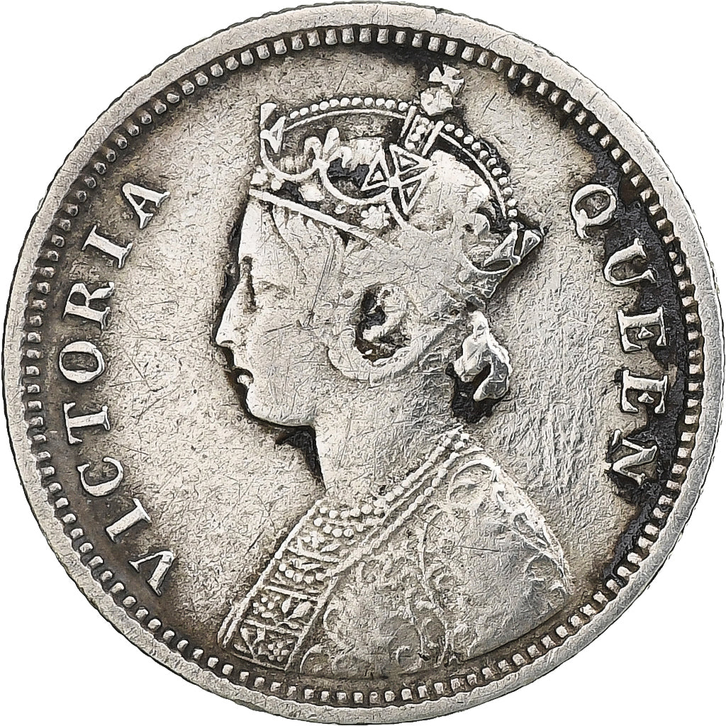 INDIA-BRITISH, Victoria, 1/4 Rupee, 1874, Calcutta, Silver, VF(20-25), KM:470