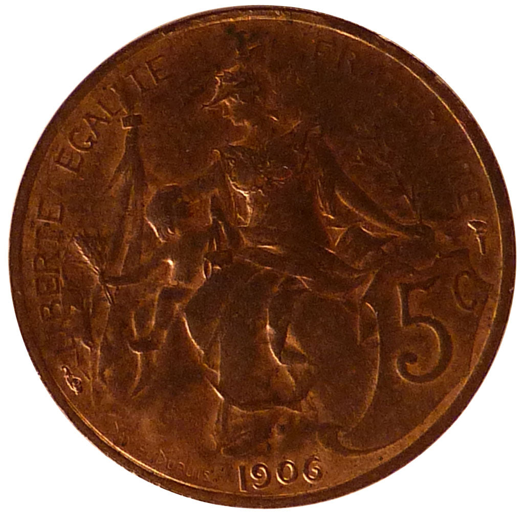 FRANCE, Dupuis, 5 Centimes, 1906, Paris, KM #842, MS(60-62), Bronze, 25.1,...
