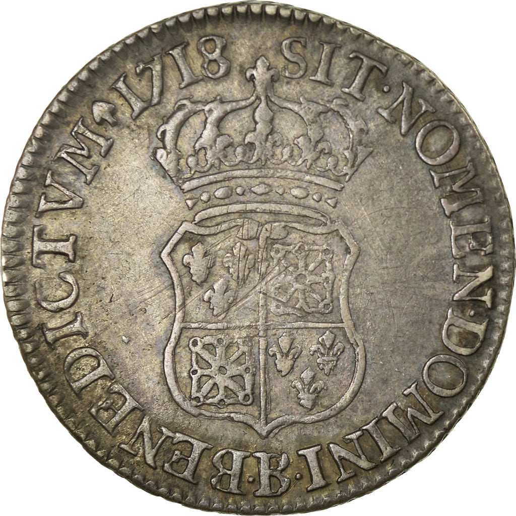 Monnaie, France, Louis XV, 1/4 Écu de France-Navarre, 30 Sols, 1/4 ECU, 1718