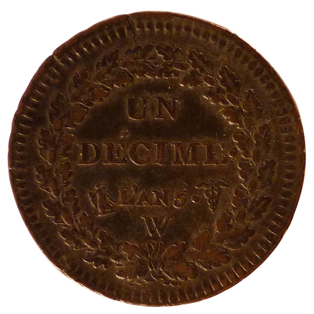 FRANCE, Dupré, 1 Décime, 1797, Lille, KM #644.11, AU(50-53), Bronze, Gadoury #18