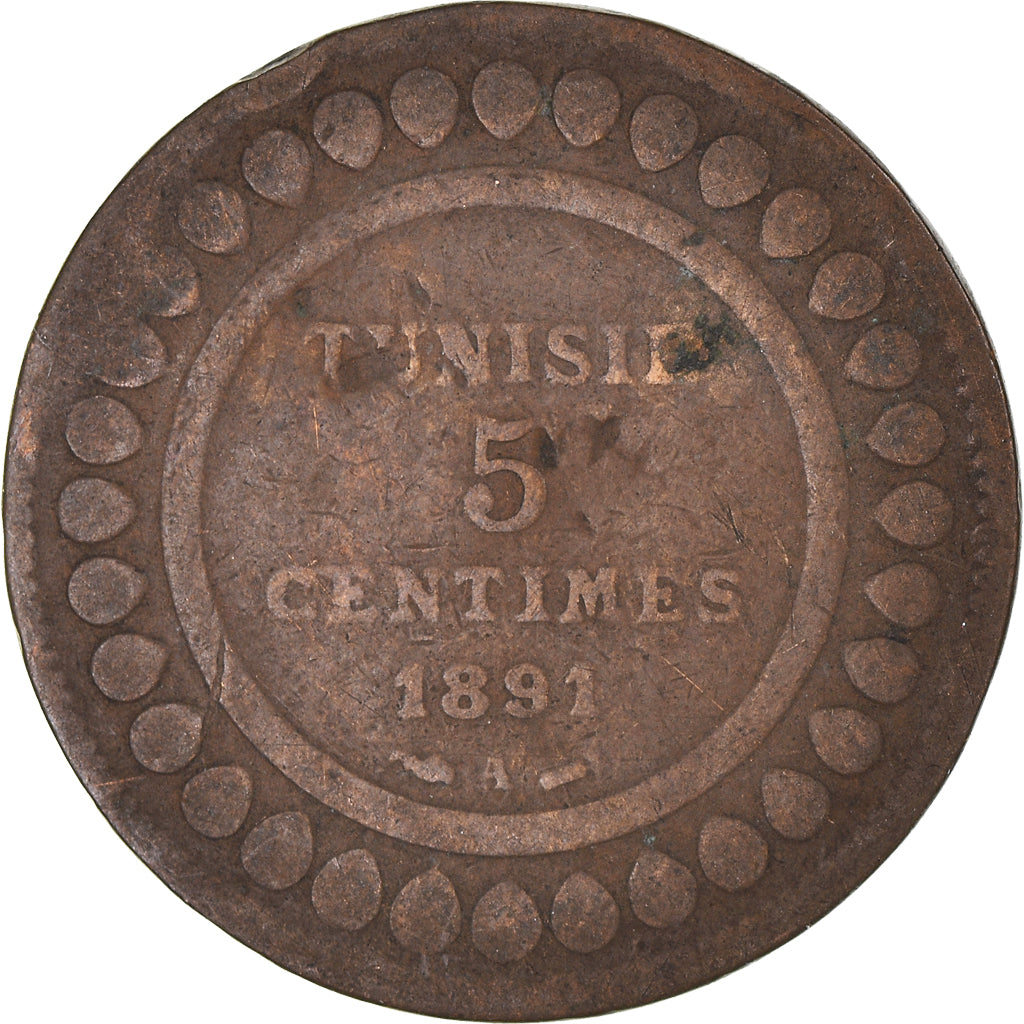 Munten, Tunisië, 5 Centimes, 1891