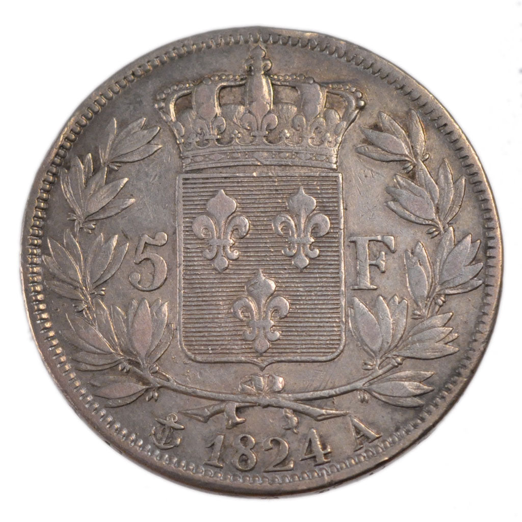 FRANCE, Charles X, 5 Francs, 1824, Paris, KM #720.1, AU(50-53), Silver, Gadoury.