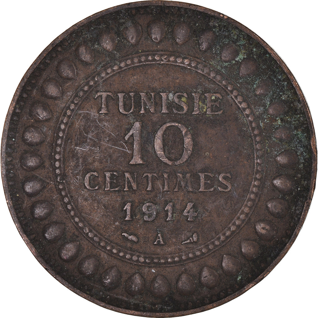 Moeda, Tunísia, 10 Centimes, 1914